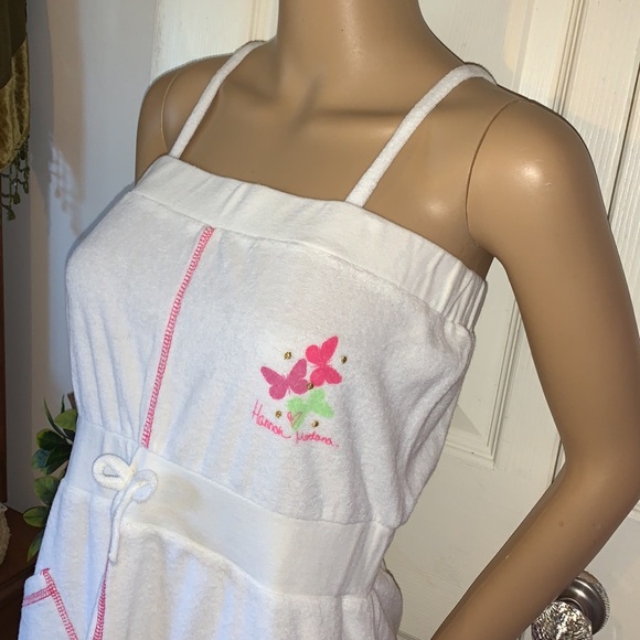 White Terry towel mini dress sundress with pockets S M - Picture 2 of 16